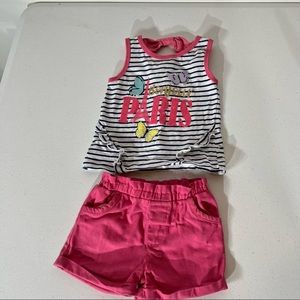 My Destiny Girls 2 Pc Pink Bonjour Paris Tank Top & Shorts Set - Size 18 months